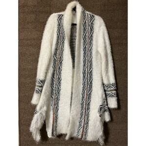 Northern Angel Women's XL Aztec Knit Cardigan White Rainbow Tribal Pattern
